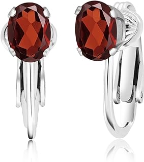 Gem Stone King 925 Sterling Silver Gemstone Birthstone Clip-On Earrings | Drop Earrings for Women | Oval 7X5MM | Gift For Women Mother Girls Bridesmaids