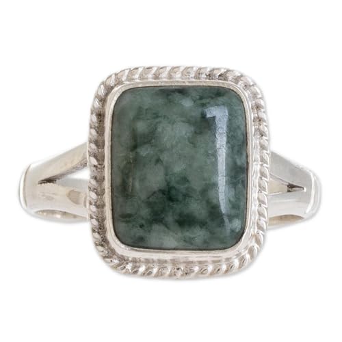 NOVICA Artisan Handmade Jade Cocktail Ring .925 Sterling Silver Single Stone Guatemala Hemlock Desert Sage 'Life Divine'
