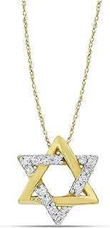 Spring Ring 14K Gold Diamond Star of David Pendant Necklace and Stud Earrings for Women - White Diamond, Yellow Gold - Elegant Faith-Inspired Design
