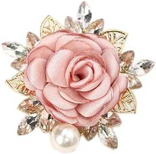 Elegant Rose Flower Brooches Pin for Women Girls Handmade Crystal Pearl Fabric Flower Lapel Pin Dress Suit Accessories