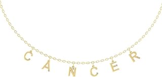Cancer Pendant Necklace With 18" Silver Cable Chain, 14K Yellow Gold & Round Diamond, Perfect Gift for Loved Ones, Classic Design