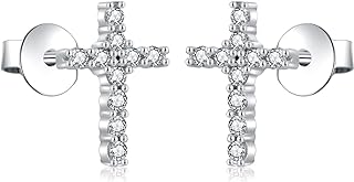 Cubic Zirconia Embellished Cross Stud Earrings with Push Back Clasp for Unisex Wear