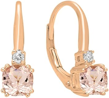 Dazzlingrock Collection 5mm Each Cushion Morganite & Round White Diamond Lever Back Dangle Drop Earrings for Women in 14K Gold