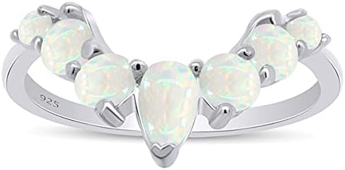 AFFY Seven Stone Design, Dainty 14k Gold Plated 925 Sterling Silver Pear And Round Cut Created Opal Stackable Wedding Ring Jewelry For Womens