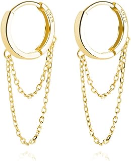 SLUYNZ Minimalist Sterling Silver Dangle Chain Tassel Hoop Earrings with Hinged Hoop for Women and Girls