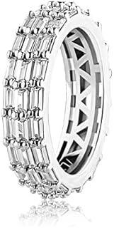 TOPGRILLZ 3 Rows Baguette Wedding Band Ring for Women 18K Gold Plated Diamond 4 Prong Setting Engagement Eternity Gifts
