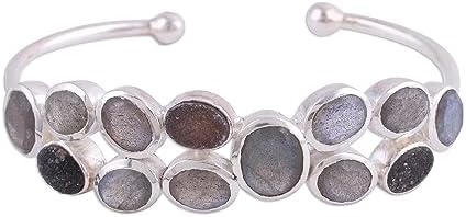 NOVICA Artisan Handmade Labradorite Drusy Cuff Bracelet from India Sterling Silver Grey Pendant [bracelet 6 in L (end to End) x 0.7 in W Pendant(s) 0.7 in L x 2.4 in W x 0.3 in D] ' Imperial