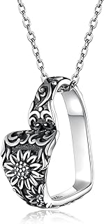 Adjustable 925 Sterling Silver Sunflower Spoon Pendant Necklace - Vintage Boho Jewelry Gifts for Women and Girls