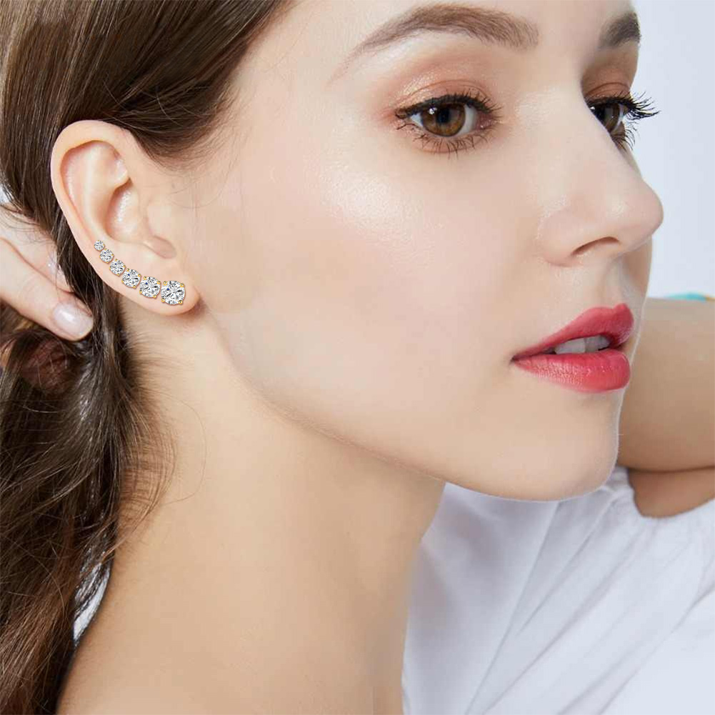 6 Pairs 14K Yellow Gold Plated Round Cut Clear Cubic Zirconia Stud Earring Pack