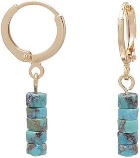 Turquoise Bead Hoop Dangle Earrings with Lever Back for Women in Elegant Design