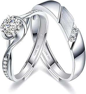 Endless Love Matching Couple Rings for Him and Her Set, Adjustable S925 Silver Romantic Heart Design, Engagement Ring