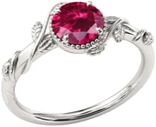 Antique 3 CT Red Ruby Engagement Ring For Women Art Deco Vintage Ruby Leaf Style Wedding Ring 14k Rose Gold Ruby Bridal Ring Anniversary Promise Ring