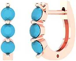 Lever-Back 0.48ct Round Cut Simulated Turquoise Hoop Earrings in Solid 18k Rose Gold for Stylish Elegance - Classic Design