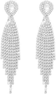 Summer Boho Bow Star Long Tassel Earrings for Women Girls Rhinestone Crystal Setting Womens Fringe Star Earrings Dangling Waterfall Beaded Chandelier Dangle Earrings Jewelry Gifts for Party Prom Statement Wedding Bridal Gold Silver