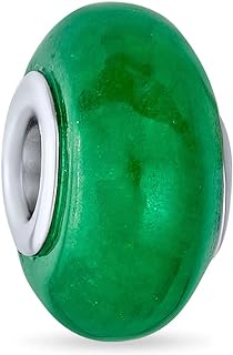 Solid Green Jade and Blue Turquoise Gemstone Spacer Charm Bead For Women Teen .925 Sterling Silver Fits European Bracelet