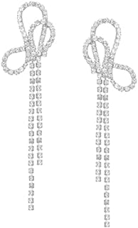 SWEETV Sparkly Rhinestones Earrings for Women, Silver Crystal Bow Drop Dangle Tassel Earrings for Wedding Bridal Prom Party