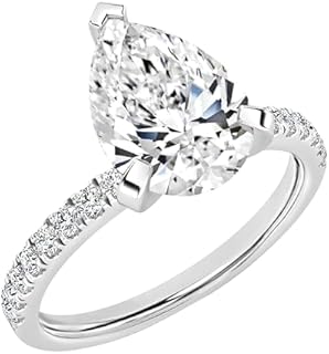 Dazzlingrock Collection 925 Sterling Silver Teardrop Engagement Ring for Women with 3.25 Cttw, Pear (3.00 ct) & Round (0.25 ct) Lab Grown White Diamond or Cubic Zirconia