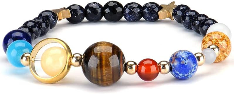 Stellar Solar System Beaded Bracelet with Bead Chain for Unisex, Cosmos Design