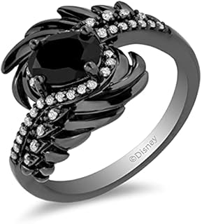 Sterling Silver Maleficent Engagement Ring with Black Diamonds and Onyx for Women - Enchanting Wing Design