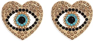 Hellodr Gold Plated Blue Evil Eyes Heart Pearl Crystal Stud Earrings for Women, Cute C Z Love Heart Rhinestone Statement Jewelry Valentine's Day Gifts for Women