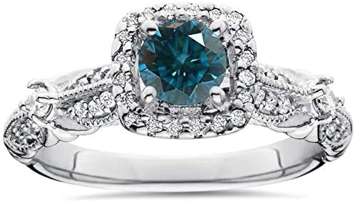 ABHI 1.50 Ct Round Blue Diamond Cushion Shape Halo Wedding Engagement Ring 14K White Gold Over