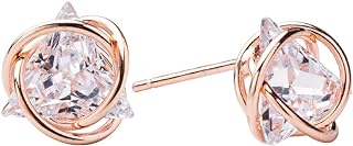 ENMOKI Cubic Zirconia Geometric Gold Knot Stud Earrings for Womens