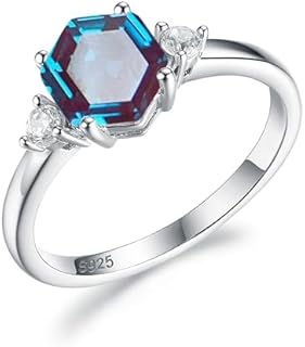 Hexagon Cut Lab-Created Alexandrite Engagement Ring in Sterling Silver for Women