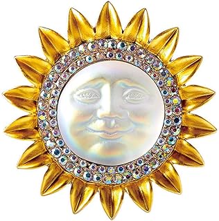 Rhinestone Sun Celestial Brooch Pin for Women Girls Gold Tone Fashion Big Exaggerated Crystal Sunflower Face Brooches Lapel Pins Creative Dress Suit Accessories Birthday Holiday Jewelry Unisex Gift
