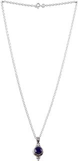 NOVICA Artisan Handmade Sapphire Pendant Necklace Indian Sterling Silver Gemstone 'Air Bubble in Blue'
