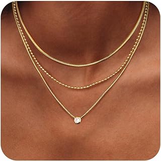 ORAZIO Women's Layered Gold-Plated Necklace, Stainless Steel, Cubic Zirconia Pendant with Lobster Clasp
