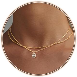 Diamond Necklaces for Women, Dainty Gold Necklace 18k Gold Plated Layered Necklaces Simple Gold CZ Diamond Pendant Necklaces for Women Trendy Jewelry Gifts for Teen Girls