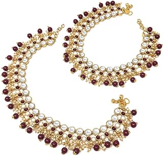 Duel On Jewel Gold Plated Indian Traditional Bridal White Kundan Crystal Rhinestone Bell Anklet Pair For Women - Dance Party Wedding