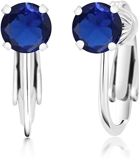Gem Stone King 925 Sterling Silver Blue Created Sapphire Clip On Earrings For Women (2.00 Cttw, Round 6MM)