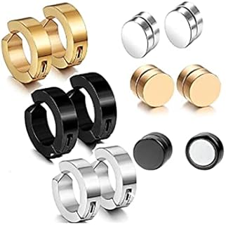 6 Pairs 9MM Non Piercing Cip on Hoop Earrings 8MM Magnetic Fake Gauges Earrings Studs