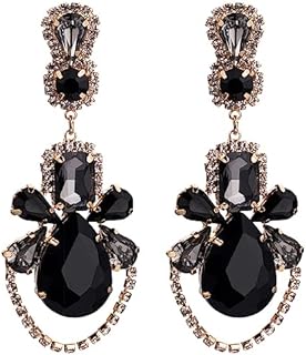 fxmimior Women Sexy Rhinestone Earrings Tassels Statement Drop Dangle Earrings Large Colorful Green Pink Black Crystal Chandelier Earrings Bridal Wedding Party Prom Flower Earrings for Women