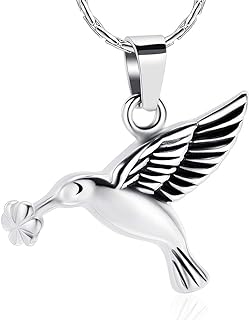 constantlife Hummingbird Cremation Jewelry Keepsake Stainless Steel Human Pet Urn Necklace for Ashes for Women Men Memorial Pendant