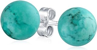 8mm Turquoise Natural Gemstone Ball Stud Earrings with Push Back for Women and Teens, Sterling Silver Design