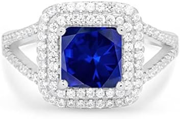 10K, 14K, 18K White Gold Diamond Engagement Rings with Blue Sapphire Side Stones for Women, Sophisticated Gift for Wife