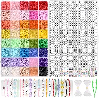 Funtopia Kit de 12 000 Perles de Rocaille de 3 mm, avec 960 Perles Chiffres et Lettres, 40 Couleurs, pour Bijoux Créatifs et Amusants, Adultes et Enfants