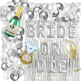 Bride or Die Bachelorette Party Decorations, Silver Bride Or Die Balloons Banner Silver Latex Balloon Arch Fringe Curtain Ring for Bride Shower Engagement Wedding Halloween Bachelorette Party Supplies