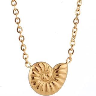 Stainless Steel Shell Pendant Necklace with Cable Chain and Cubic Zirconia for Beach Lovers - Conch Design