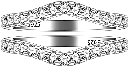 Mismatched Cubic Zirconia Wedding Band & Engagement Ring Set, V-Shaped Sterling Silver Eternity Stack Rings for Women, Size 6