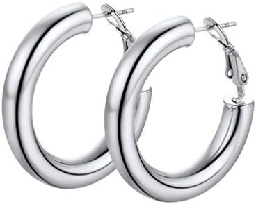 Stainless Steel Chunky Hoop Earrings For Women, Minimalist and Chic, Black/Gold Plated, Round Hoops Earrings Hypoallergenic, Size: 30mm/40mm/60mm/80mm, Come Gift Box