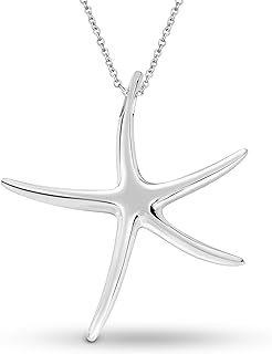 Round Spring Ring Clasp AeraVida Starfish Pendant Necklace in .925 Sterling Silver Cable Chain For Women- Playful Design