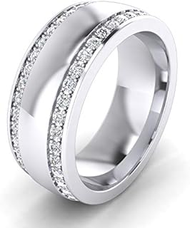 THELANDA Super Heavy Sterling Silver 8mm Domed Double Row Simulated Diamond Wedding Band Full Eternity Ring