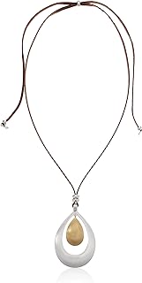 Lucky Brand Womens Two Tone Cognac LeatherPendant Necklace