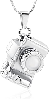 Camera Cremation Pendant in Stainless Steel with Spring Ring Clasp and Cable Chain for Memorial Keepsake