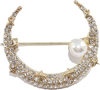 Celestial Serenity: Crescent Moon Enamel Pin with Rhinestone Crystals and Pearl By ROFARSO Brooch Pins