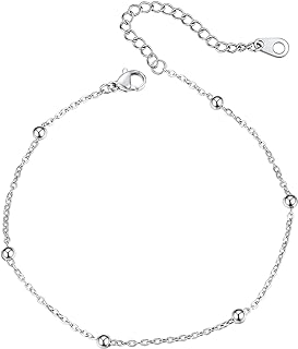 Richsteel Women's 18K Gold/Black/Silver Plated Stainless Steel Anklet with Cuban, Bead or Link Chain Options - 8.5''+2'' Adjustable Size with Lobster Claw Clasp; Ideal for Daily & Special Occasions