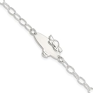 JewelryWeb 925 Sterling Silver Engravable Fancy Lobster Closure Polished Religious Guardian Angel Baby Engraveable ID Bracelet - Length Options: 5 6